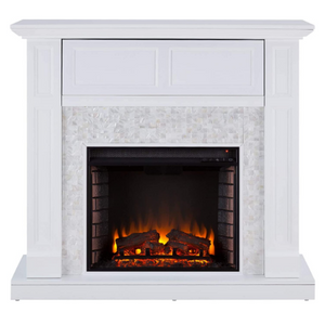 SEI Furniture Nobleman 45" White Mother of Pearl Tiled Electric Media Shelf Fireplace