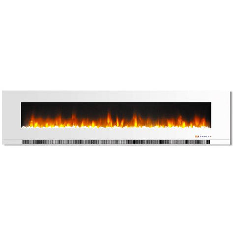 Image of Cambridge 78" White Wall-Mount Electric Fireplace with Multi-Color Flames and Crystal Rock Display-Modern Ethanol Fireplaces