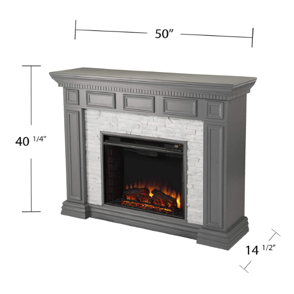 SEI Furniture Dakesbury 50" Gray Faux Stacked Stone Freestanding Electric Fireplace