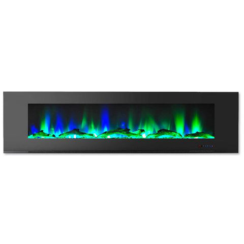 Cambridge 72" Black Wall-Mount Electric Fireplace with Multi-Color Flames-Modern Ethanol Fireplaces