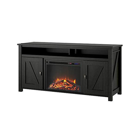 Image of Ameriwood Home Farmington 60" Black Oak Freestanding Electric Fireplace TV Console-Modern Ethanol Fireplaces