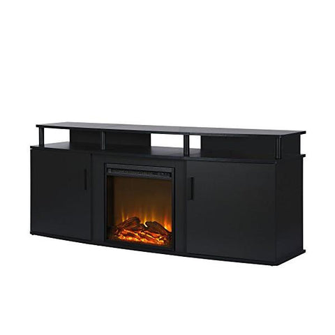 Ameriwood Home Carson 70" Black Freestanding Electric Fireplace for TV Console-Modern Ethanol Fireplaces