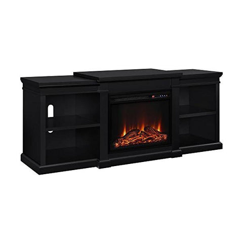 Image of Ameriwood Home Manchester 70" Black Freestanding Electric Fireplace - TV Stand-Modern Ethanol Fireplaces