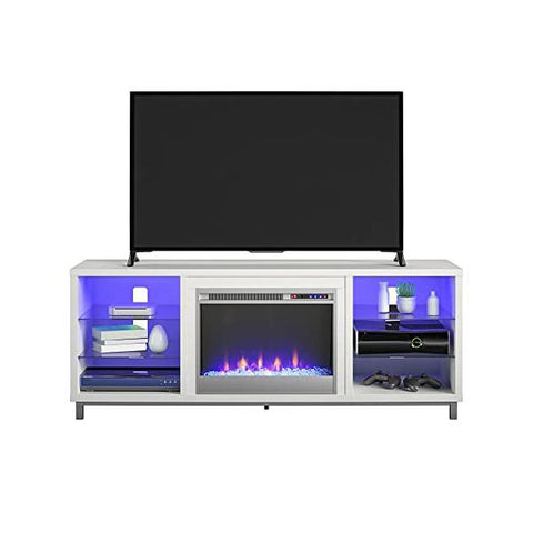 Image of Ameriwood Home Lumina Deluxe 70" White Freestanding Electric Fireplace TV Stand-Modern Ethanol Fireplaces