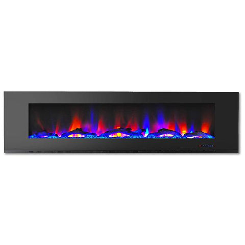 Image of Cambridge 72" Black Wall-Mount Electric Fireplace with Multi-Color Flames-Modern Ethanol Fireplaces