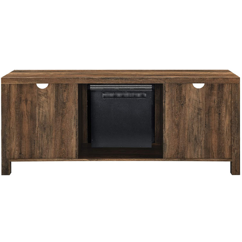 Image of Walker Edison Farmhouse 58" Rustic Oak Barn Door Wood and Glass Fireplace TV Stand