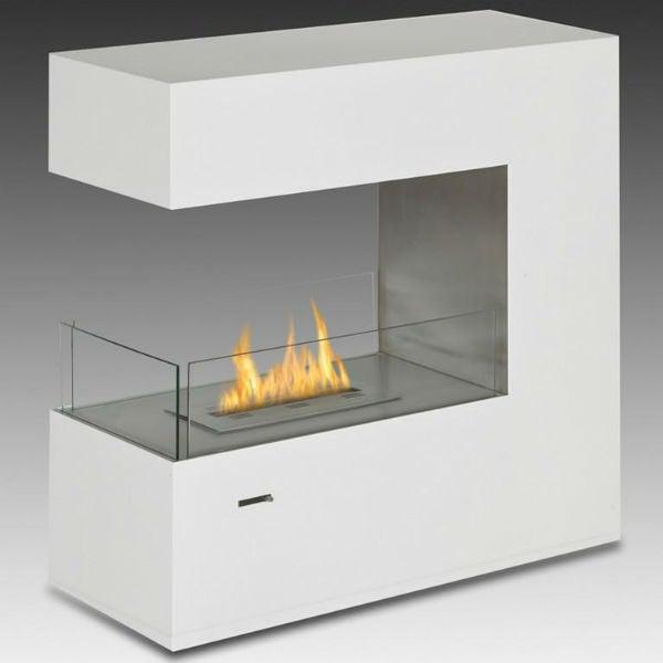 Eco-Feu Paramount 35" White Freestanding Ethanol Fireplace w/ Spout FS-00082-Modern Ethanol Fireplaces