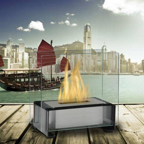 Image of Eco-Feu Paris 7" Black Tabletop Ethanol Fireplace with Fuel TT-00134-Modern Ethanol Fireplaces