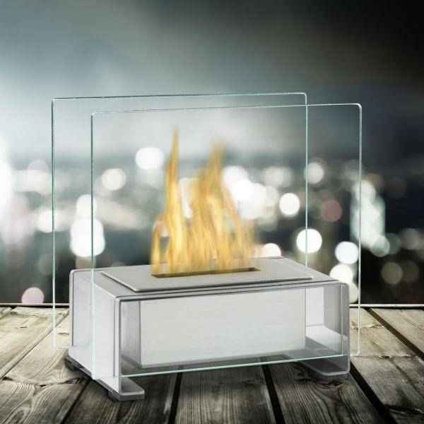 Eco-Feu Paris 7" Stainless Steel Tabletop Ethanol Fireplace with Fuel TT-00136-Modern Ethanol Fireplaces