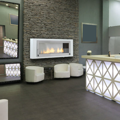 Eco-Feu Santa Cruz 63" White Wall Ethanol Fireplace w/ Stainless Interior WU-00088-Modern Ethanol Fireplaces