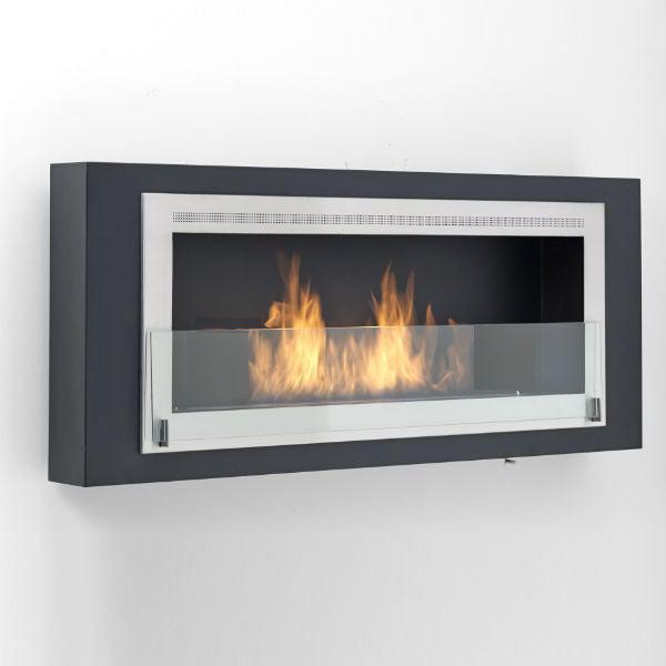 Eco-Feu Santa Lucia 54" Black Wall Ethanol Fireplace w/ Stainless Molding WU-00180-Modern Ethanol Fireplaces