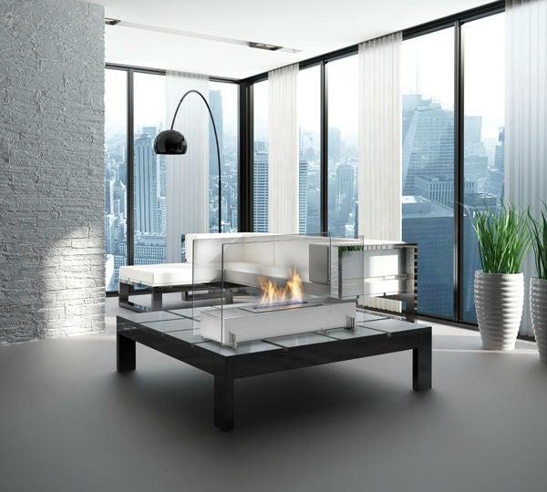 Eco-Feu Vision I 28" Stainless Freestanding Ethanol Fireplace w/ Spout WS-00093-Modern Ethanol Fireplaces