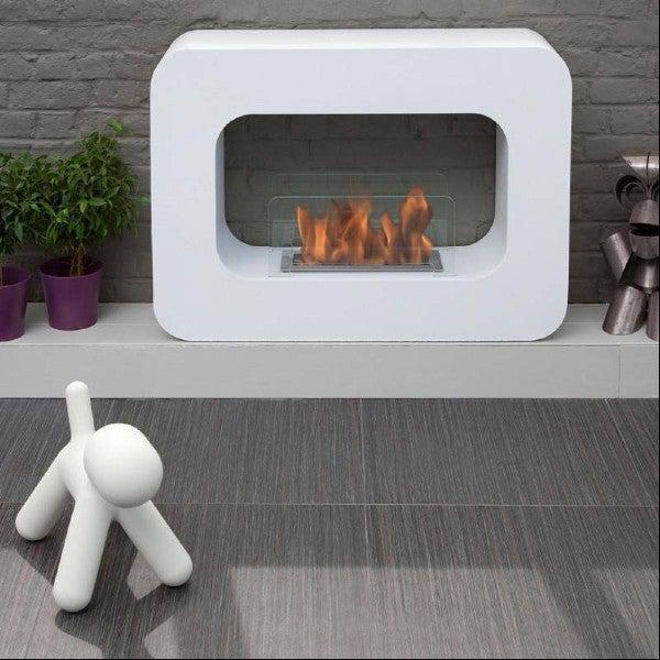 Bio-Blaze Orlando BB-OW 39" White Ventless Freestanding Ethanol Fireplace-Modern Ethanol Fireplaces