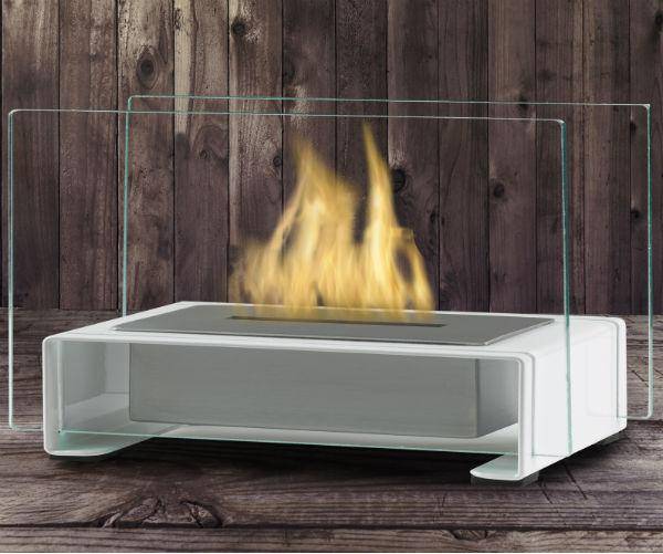 Eco-Feu Toulouse 15" Gloss White Tabletop Ethanol Fireplace with Fuel TT-00141-Modern Ethanol Fireplaces
