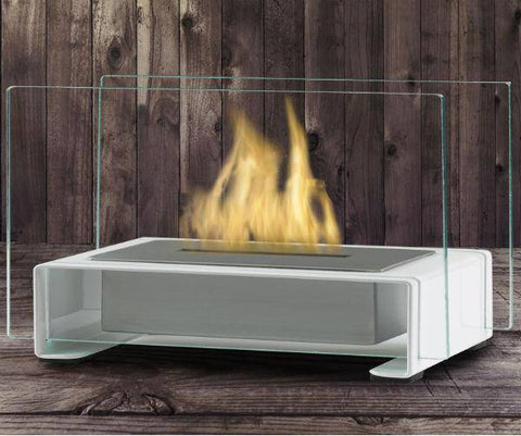 Image of Eco-Feu Toulouse 15" Gloss White Tabletop Ethanol Fireplace with Fuel TT-00141-Modern Ethanol Fireplaces
