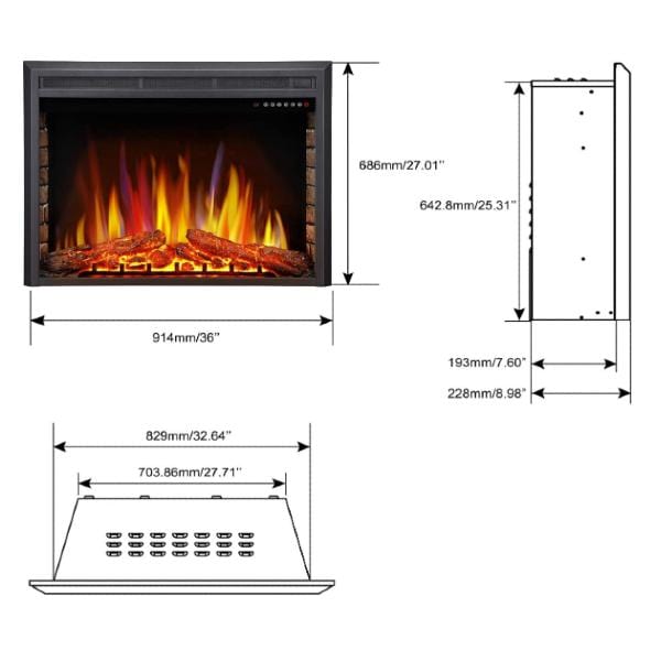 Antarctic Star Electric Fireplaces Antarctic Star 36" Black Electric Fireplace Insert and Stove Heater