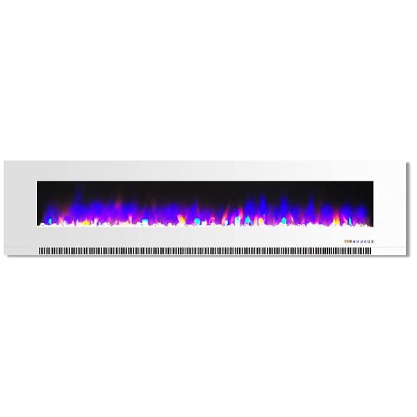 CAMBRIDGE Electric Fireplaces Cambridge 78" White Wall-Mount Electric Fireplace with Multi-Color Flames and Crystal Rock Display