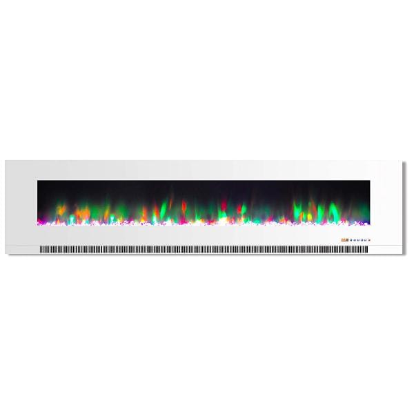 CAMBRIDGE Electric Fireplaces Cambridge 78" White Wall-Mount Electric Fireplace with Multi-Color Flames and Crystal Rock Display