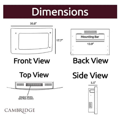 CAMBRIDGE Electric Fireplaces Cambridge Callisto 35" Black  Wall-Mount Electric Fireplace with Curved Panel