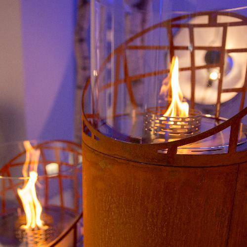 Decoflame Ethanol Fireplaces Decoflame Dubai Round Tower 63" Corten Freestanding Outdoor Ethanol Fireplace