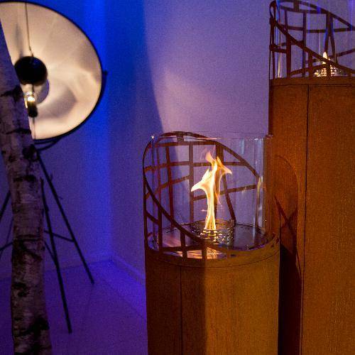 Decoflame Ethanol Fireplaces Decoflame Dubai Round Tower 63" Corten Freestanding Outdoor Ethanol Fireplace