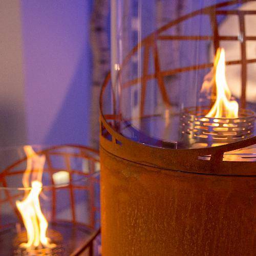 Decoflame Ethanol Fireplaces Decoflame Dubai Round Tower 63" Corten Freestanding Outdoor Ethanol Fireplace