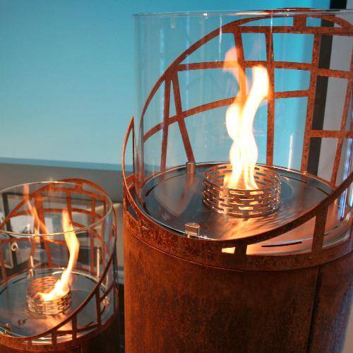Decoflame Ethanol Fireplaces Decoflame Dubai Round Tower 63" Corten Freestanding Outdoor Ethanol Fireplace
