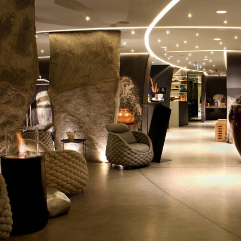Image of Decoflame Monaco Round Lounge 28" Black Freestanding Ethanol Fireplace