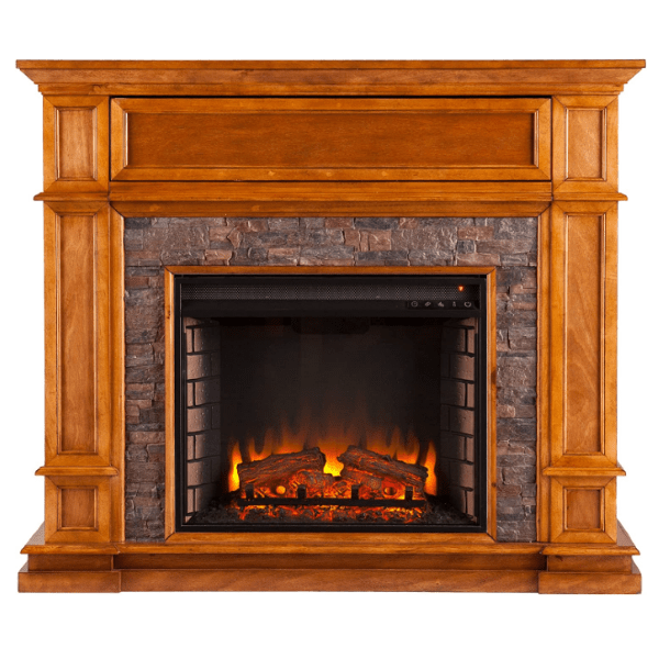 SEI Furniture Electric Fireplaces SEI Furniture Belleview 45" Sienna Faux Stone Hidden Media Shelf Electric Fireplace