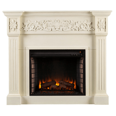 SEI Furniture Electric Fireplaces SEI Furniture Calvert FA9279E 44" Ivory Carved Floral Trim Freestanding Electric Fireplace