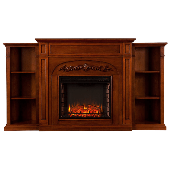 SEI Furniture Electric Fireplaces SEI Furniture Chantilly 72" Autumn Oak Electric Bookcases Fireplace