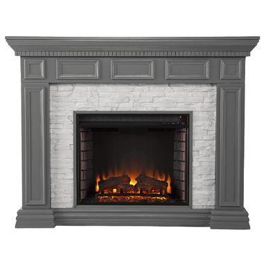 SEI Furniture Electric Fireplaces SEI Furniture Dakesbury 50" Gray Faux Stacked Stone Freestanding Electric Fireplace