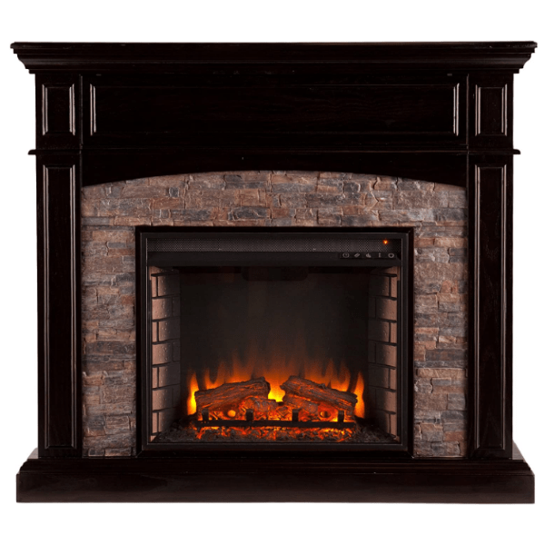 SEI FURNITURE Electric Fireplaces SEI FURNITURE Grantham 45" Ebony Faux Stone Corner Electric Media Fireplace