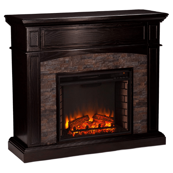 SEI FURNITURE Electric Fireplaces SEI FURNITURE Grantham 45" Ebony Faux Stone Corner Electric Media Fireplace