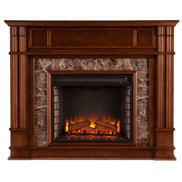 SEI Furniture Electric Fireplaces SEI Furniture Highgate 48" Whiskey Maple Media Shelf Freestanding Electric Fireplace