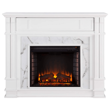 SEI FURNITURE Electric Fireplaces SEI FURNITURE Highgate 48" White Faux Cararra Marble Freestanding Electric Fireplace