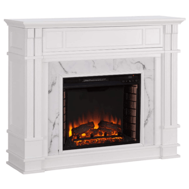 SEI FURNITURE Electric Fireplaces SEI FURNITURE Highgate 48" White Faux Cararra Marble Freestanding Electric Fireplace