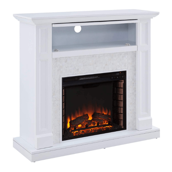 SEI Furniture Electric Fireplaces SEI Furniture Nobleman 45" White Mother of Pearl Tiled Electric Media Shelf Fireplace