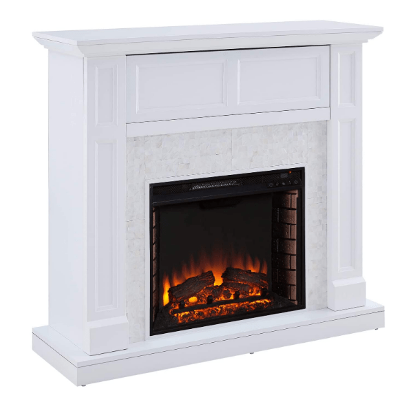 SEI Furniture Electric Fireplaces SEI Furniture Nobleman 45" White Mother of Pearl Tiled Electric Media Shelf Fireplace