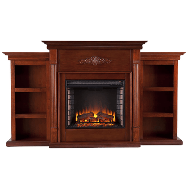 SEI Furniture Electric Fireplaces SEI Furniture Tennyson 70" Mahogany Electric Bookcases Fireplace