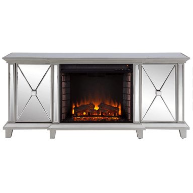 SEI Furniture Electric Fireplaces SEI Furniture Toppington 58" Silver Mirrored Media Console Electric Fireplace