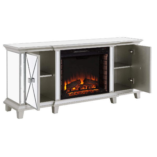 SEI Furniture Electric Fireplaces SEI Furniture Toppington 58" Silver Mirrored Media Console Electric Fireplace