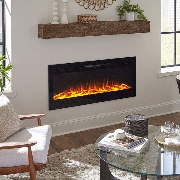 Touchstone Sideline 50" Black Recessed Electric Fireplace with log set-Modern Ethanol Fireplaces
