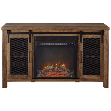 Walker Edison Electric Fireplaces Walker Edison 48" Rustic Oak Farmhouse Barndoor and Wood Universal Fireplace TV Stand