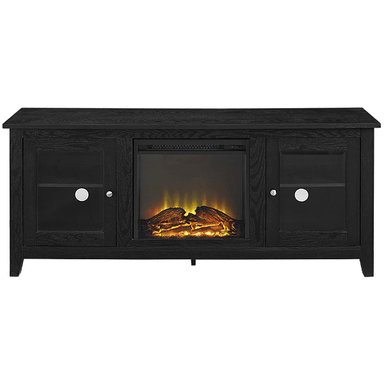 Walker Edison Electric Fireplaces Walker Edison 58" Black Rustic Wood and Glass Electric Fireplace TV Stand