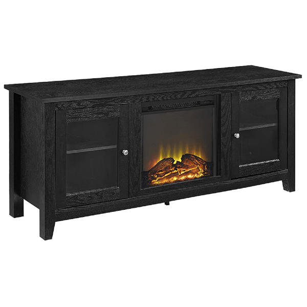 Walker Edison Electric Fireplaces Walker Edison 58" Black Rustic Wood and Glass Electric Fireplace TV Stand