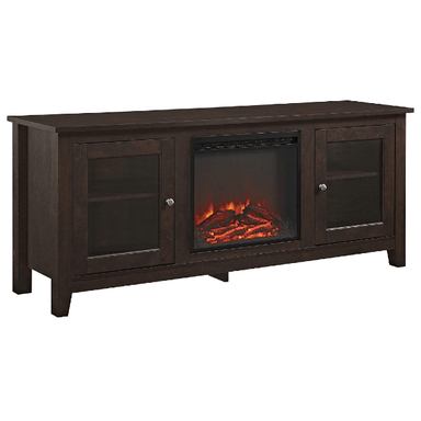 Walker Edison Electric Fireplaces Walker Edison 58" Traditional Brown Rustic Wood and Glass Electric Fireplace TV Stand