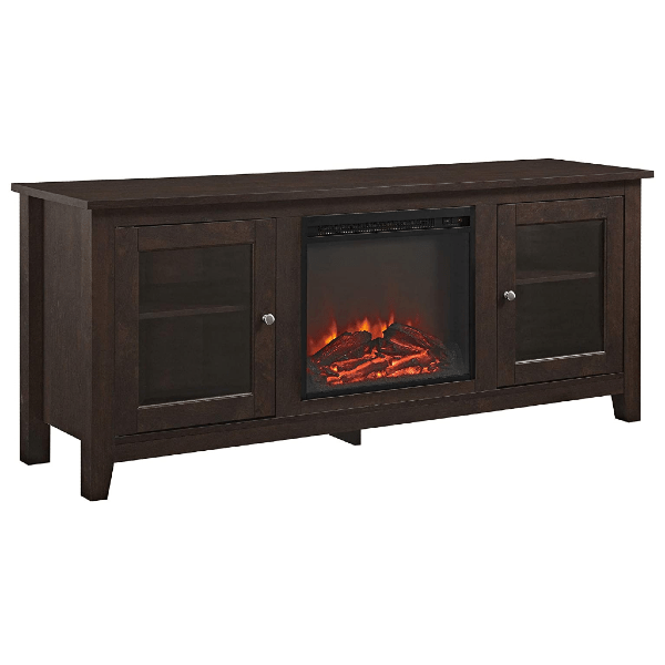 Walker Edison Electric Fireplaces Walker Edison 58" Traditional Brown Rustic Wood and Glass Electric Fireplace TV Stand