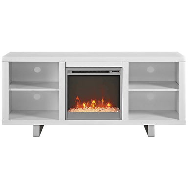 Walker Edison Electric Fireplaces Walker Edison 58" White Modern Wood and Metal Electric Fireplace TV Stand