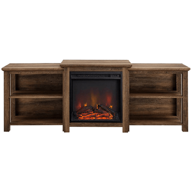 Walker Edison Electric Fireplaces Walker Edison 70" Rustic Oak Tiered Wood Fireplace TV Stand with Open Shelves